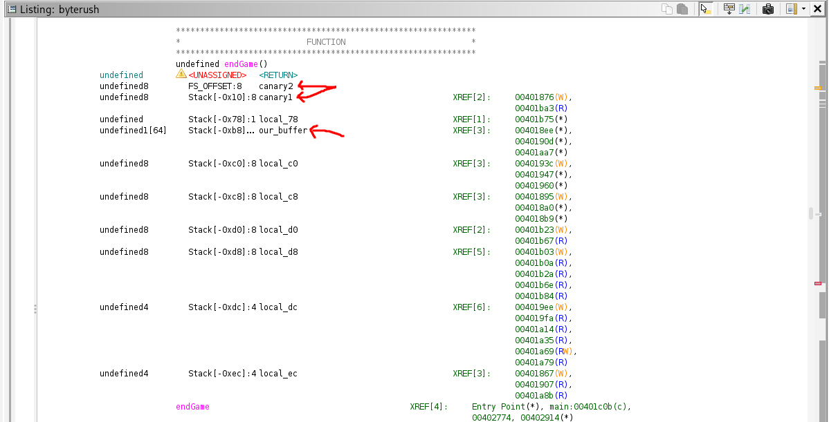 stack positions ghidra